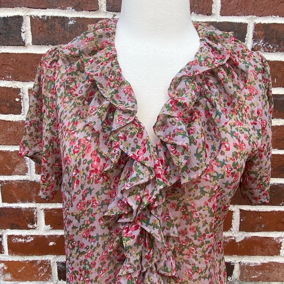 Poetry Spring Floral Ruffle Front Shirt - Size M - Picture 5 of 9